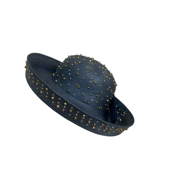 Vintage Jack McConell Boutique Blue Studded Straw Sun Church Derby HAt - Picture 4 of 10